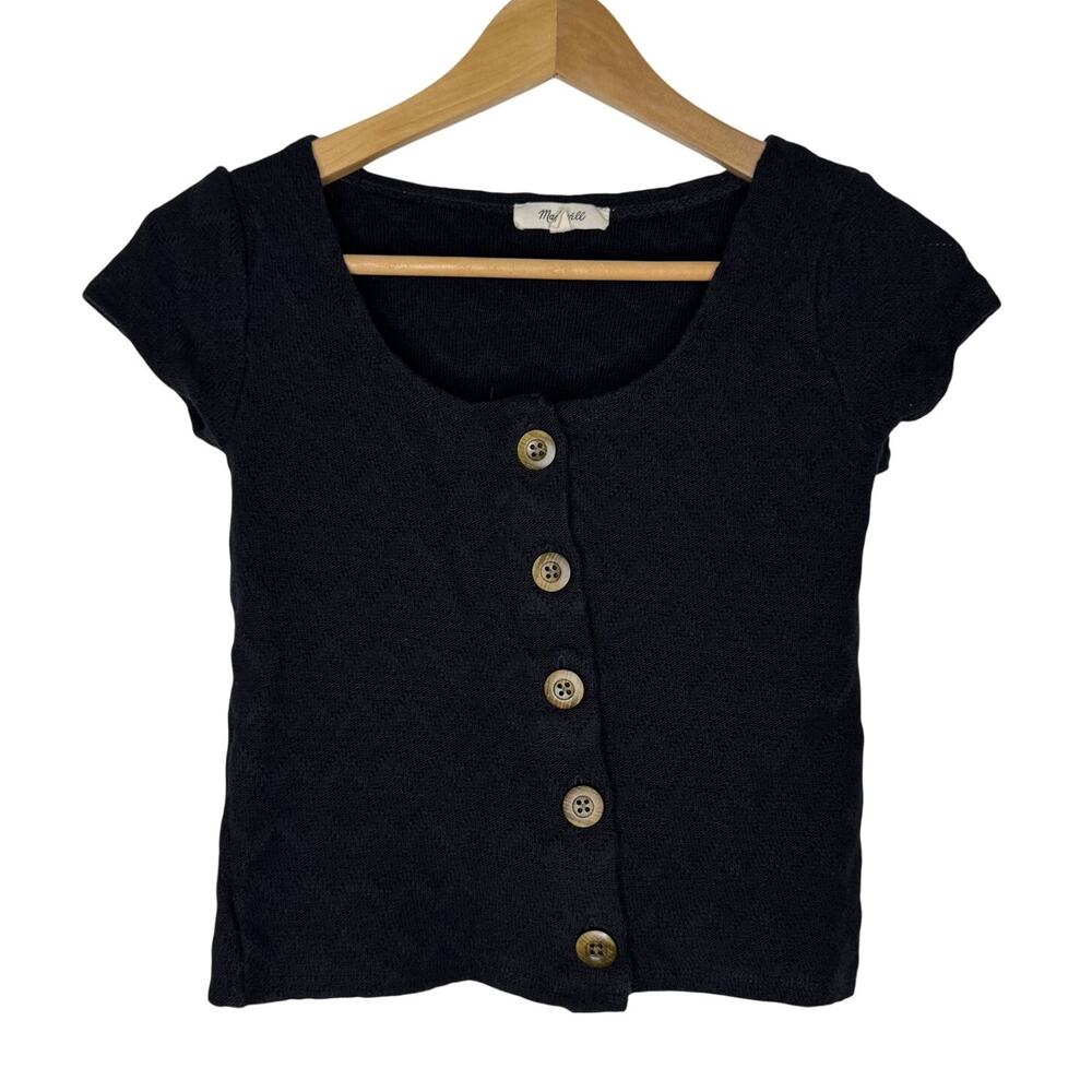 Madewell Black Textured Knit Button Down Cropped Blouse XS AN127